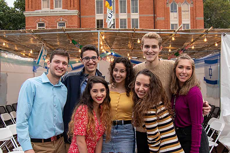 Students celebrate Shabbat in front of Seney Hall.