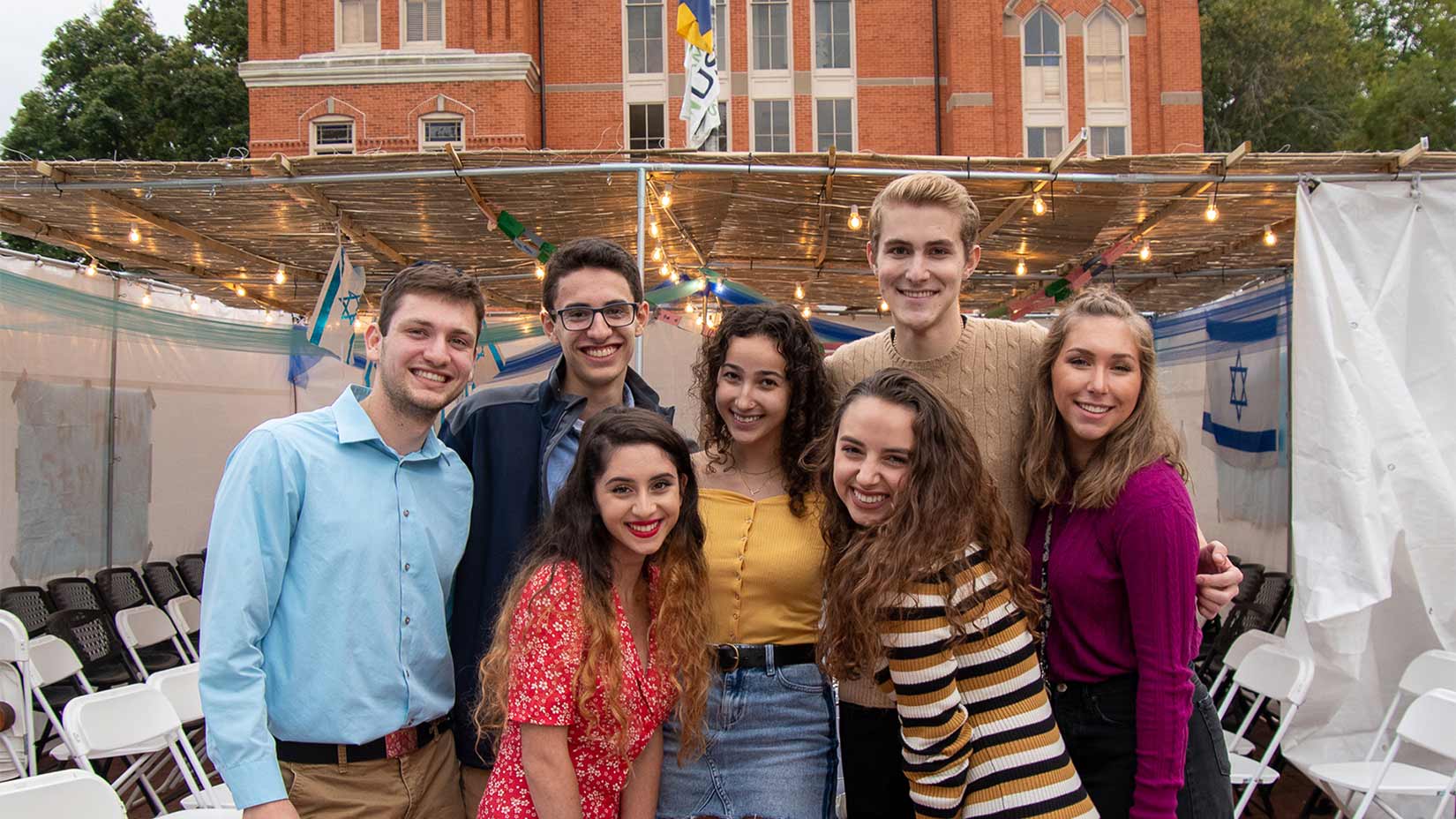 Students built a shelter in front of Seney Hall to celebrate Sukkot, a Feast of Tabernacles.