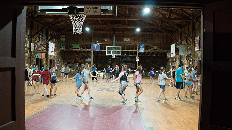 Fall retreat participants at a barn dance