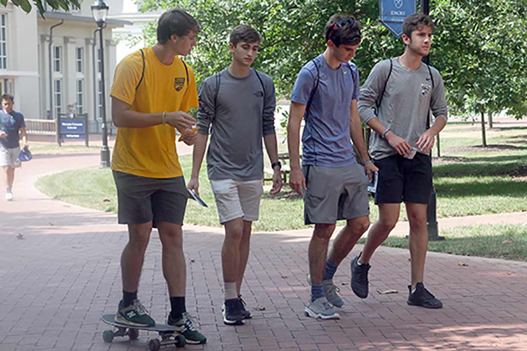 Students on the quad near the Oxford Library.